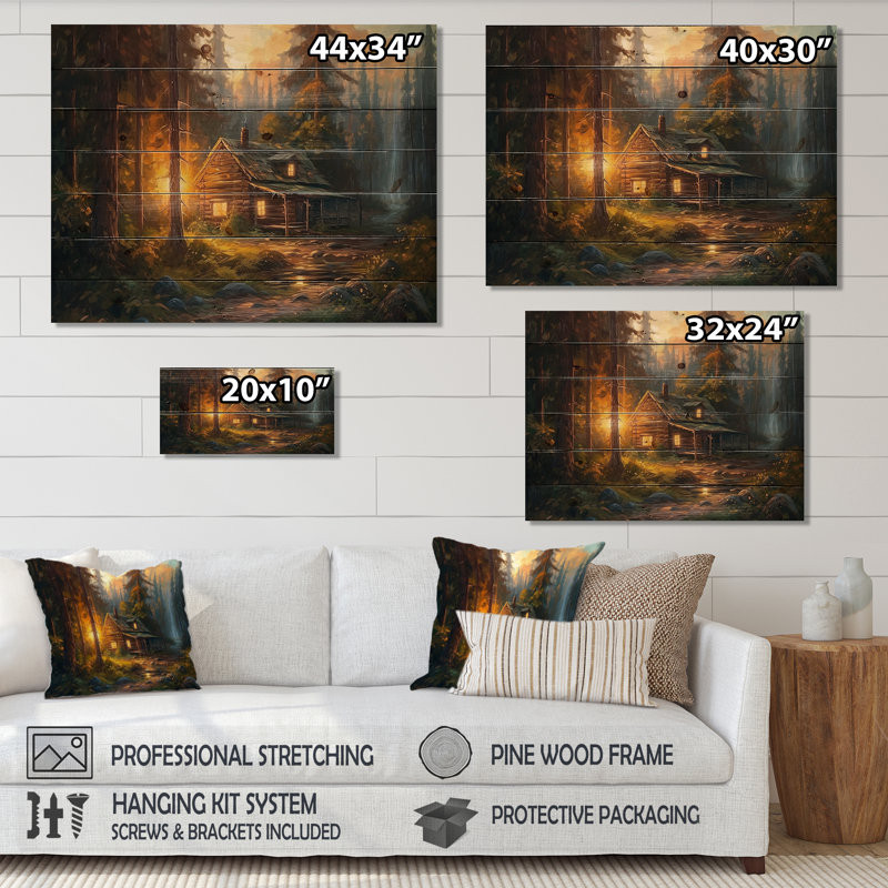 «Forest Escape Cabin I», reproduction sur bois naturel, H 10 po x l 20 po x P 0,78 po
