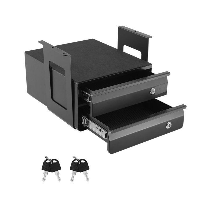 13" Wide Under Desk Drawer Slide Out, Under Table Pull-Out Drawer Attachment, Hidden Desktop 2 Layer Storage Organizer, Lockable Undermount Pencil Drawer For Sit Stand Workstation, 14X13x10 In