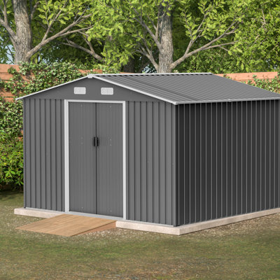Grey Metal Storage Unit 10x8 Ft, Lockable For Backyard Outdoor Shed Ft With Construction
