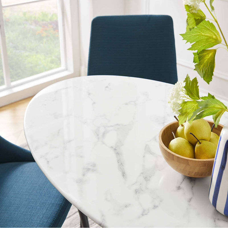 Table de salle à manger en marbre artificiel Lippa, Blanc, H 29,5 po x L 47 po x l 27,5 po