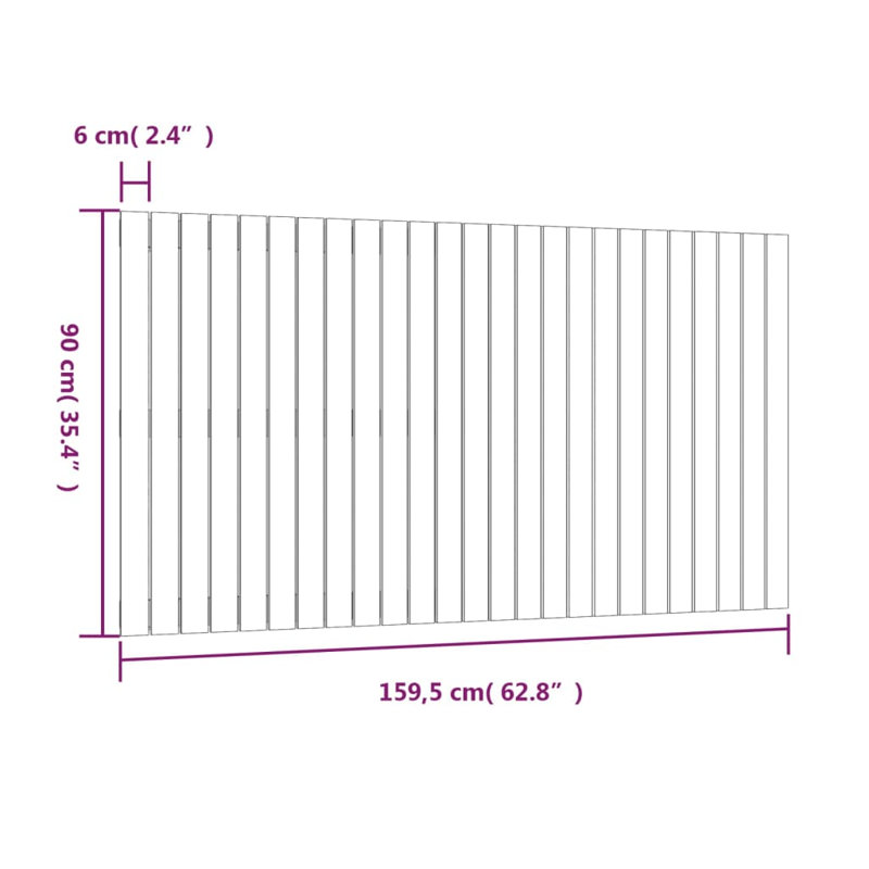 Solid Pine Wood Headboard, 90cm H x 159.5cm W x 3cm D, Single (3')