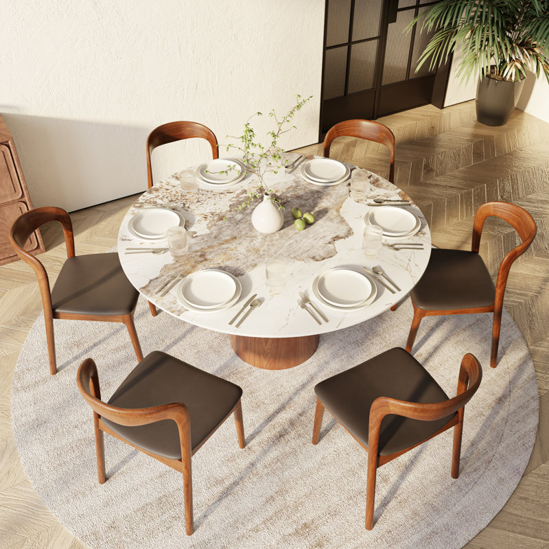 Ensemble de table de salle à manger 7 pièces 7 pi., Brun