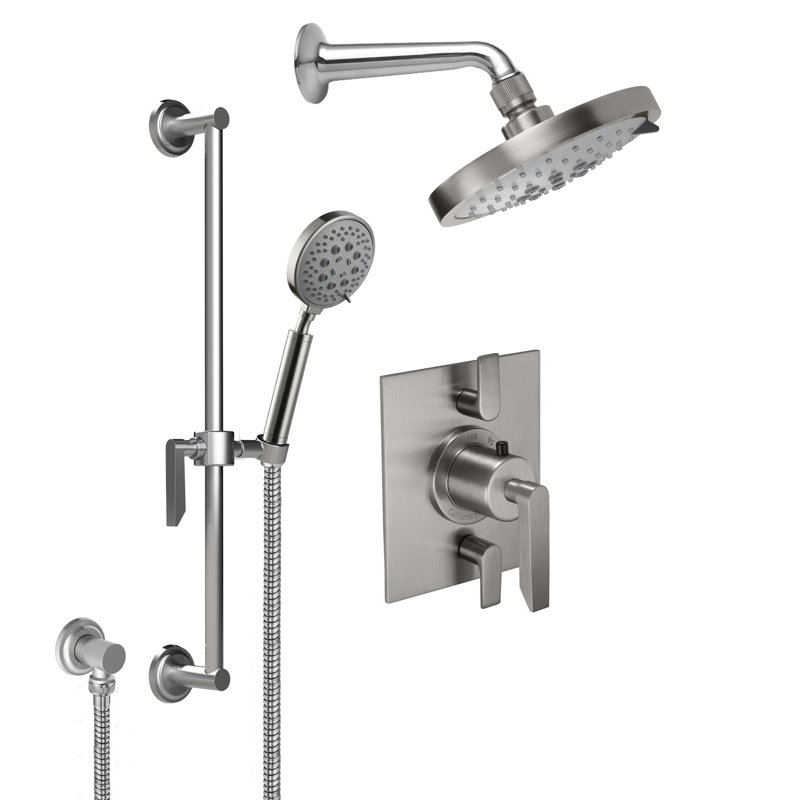 Rincon Bay 1.8 Gpm Thermostatic Shower System With Showerhead And Handshower On Slide Bar, Antique Brass Flat
