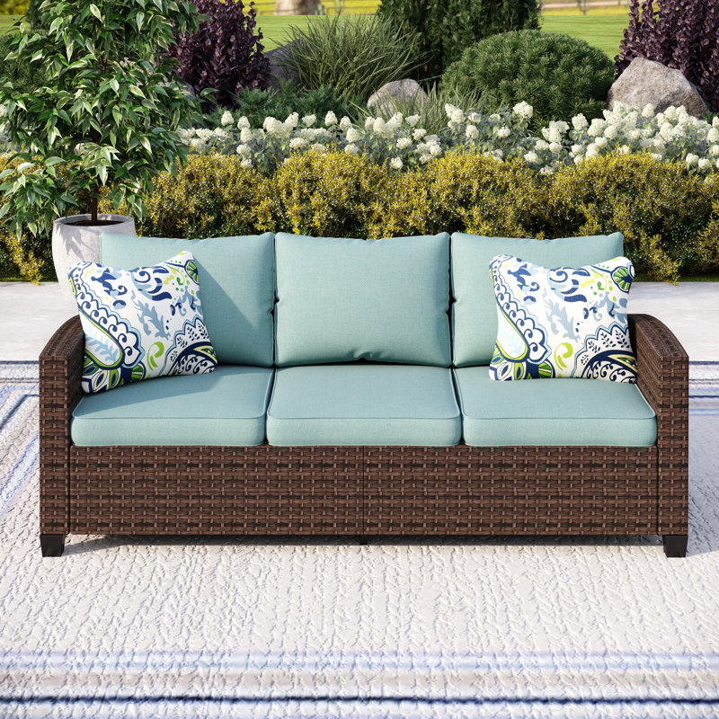 181.1cm Wide Straight Patio Sofa with Cushions, Blue