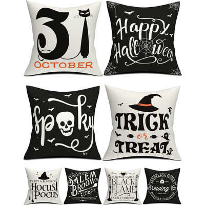 Ensemble de 4 couvertures décoratives d'Halloween 18 po x 18 po avec 8 motifs décoratifs d'Halloween, fermeture à glissière invisible élégante, housses de coussin en lin doux pour une utilisation intérieure et extérieure