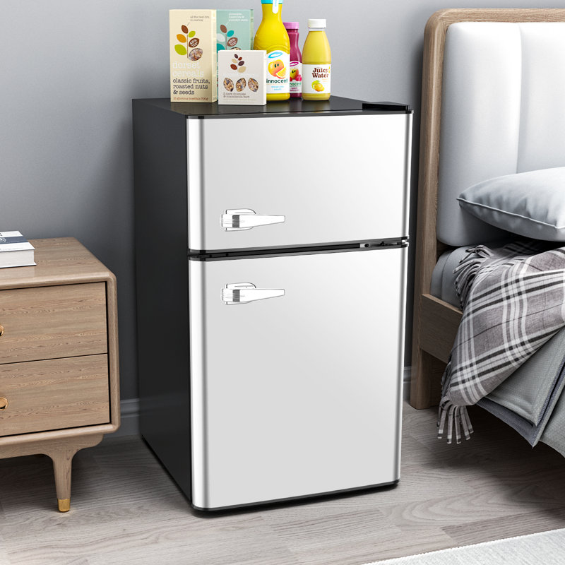  3.2 CU.FT Dual-Door Compact Mini Fridge with Freezer, Adjustable Thermostat, Reversible Door, Removable Shelves, Low Noise - Ideal for Bedroom/Office/Dorm/Kitchen/Apartment