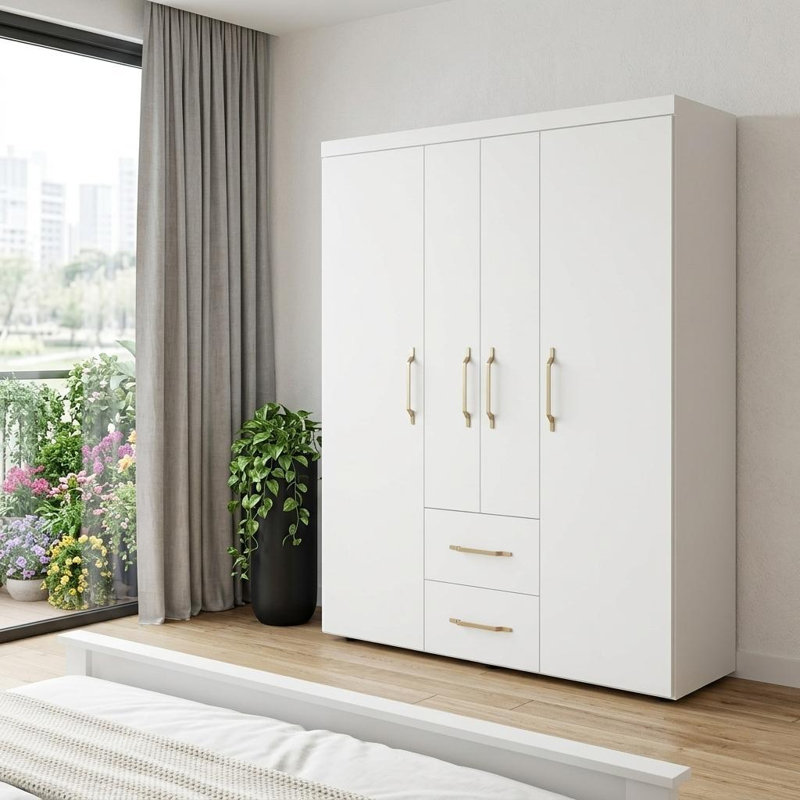 59" White Two Drawer Combo Dresser