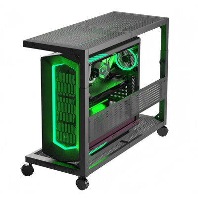 Computer Tower Stand - Height Adjustable 2-Tier ATX-Case PC Stand Printer Rack Pegboard With Rolling Wheels , Mousepad For Home Office Gaming Accessor