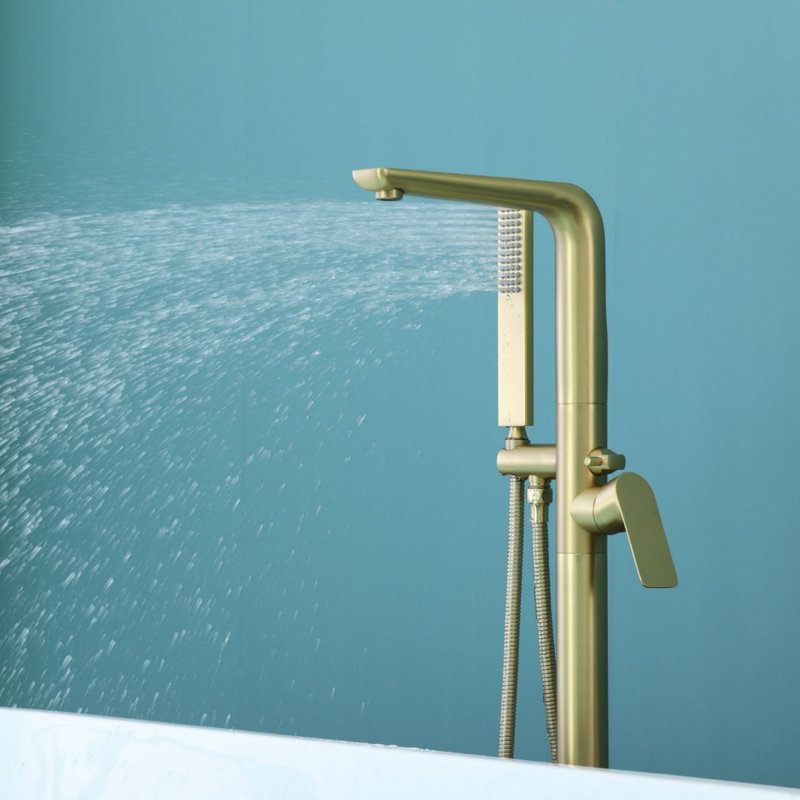 Floor Tub Spout with Diverter, Brushed Gold