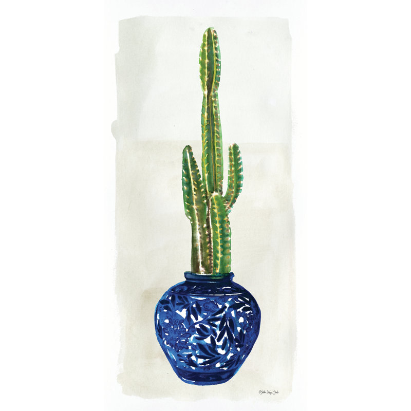 Blue Vase Cactus I - Painting Print, Black Floater Framed, 30cm H x 20cm W
