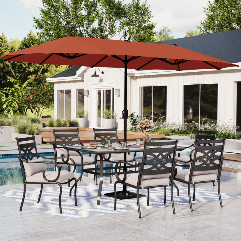6 - Person Patio Dining Set with Rectangular Table , Cushions Included, Red