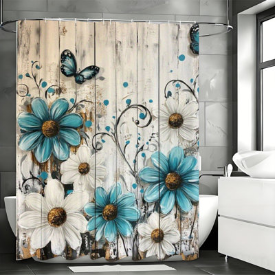 Rideaux de douche Ã  motifs floraux avec crochets inclus