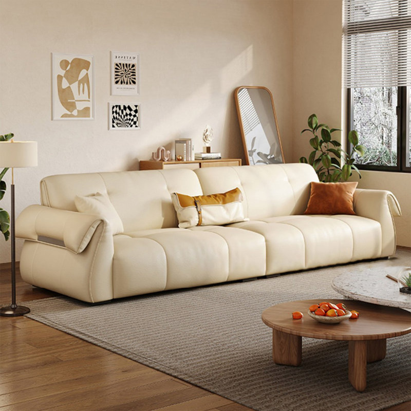 Canapé modulaire beige en cuir véritable, H 35,83 po x l 110,24 po x P 39,37 po, 4, Beige