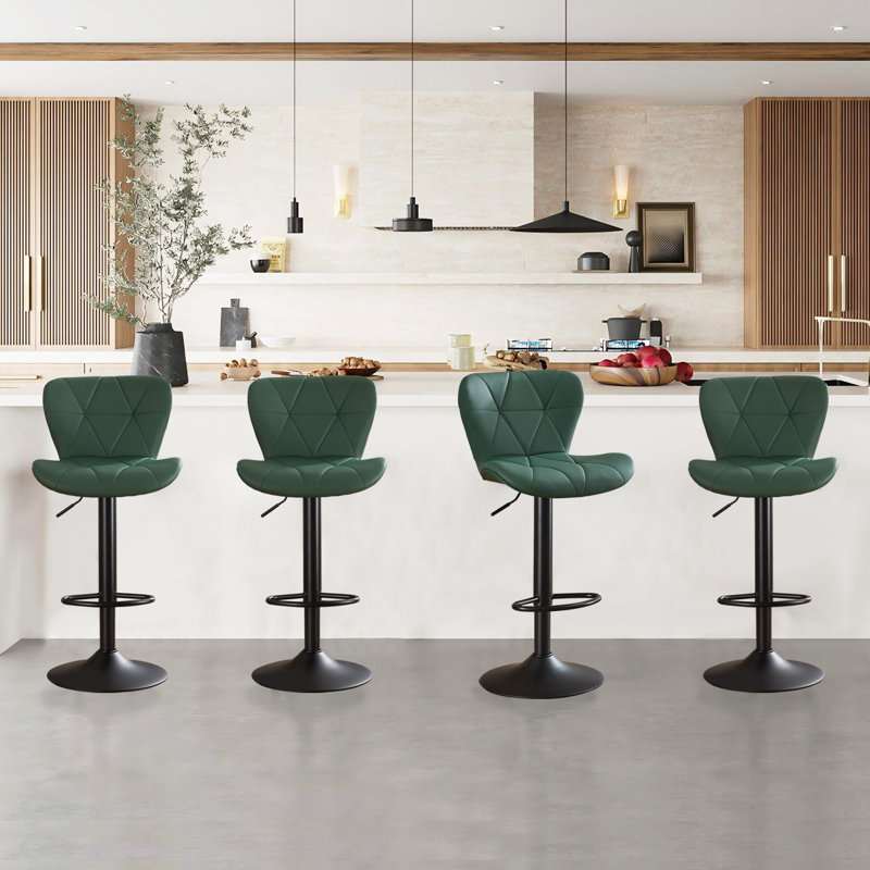 Ensemble de tabourets de bar pivotants 4 pièces - Tabourets de comptoir à hauteur réglable avec dossier, Vert