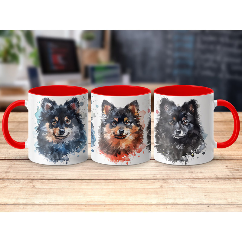 Pomeranian Watercolor Dog Art 11oz Coffee Mug, 3, Red