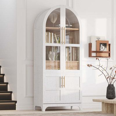 Farmhouse Arched Pantry Cabinet 71" With Glass Door & Hidden Drawer