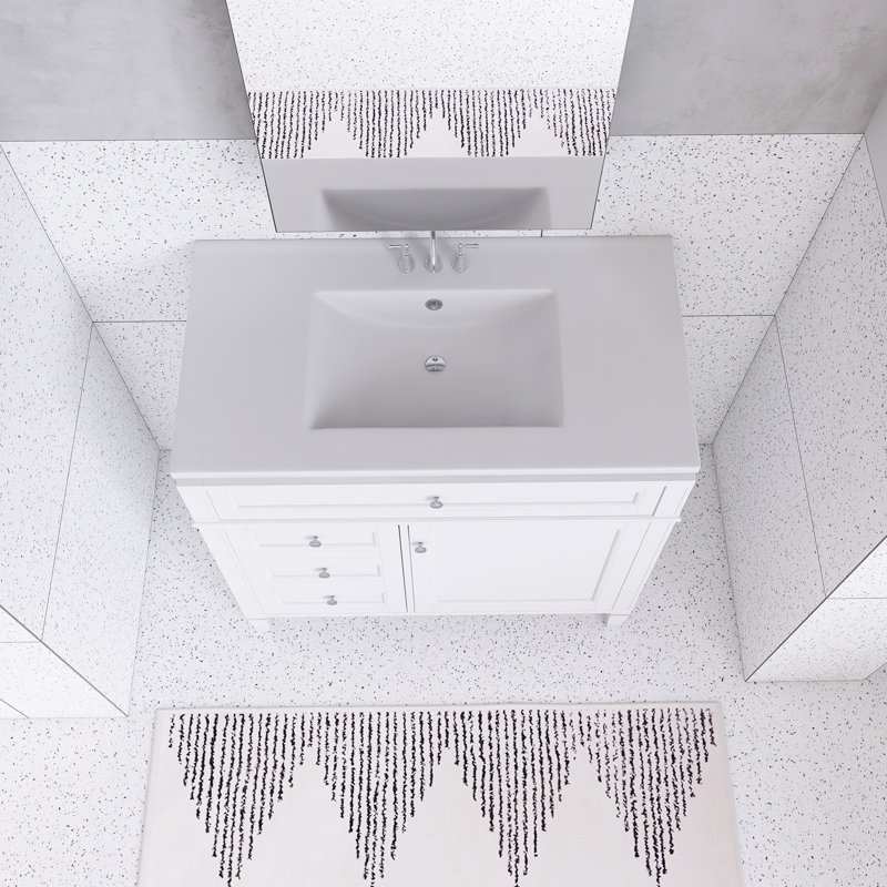 Meuble-lavabo de 36 po avec lavabo supérieur et tiroir basculant, Blanc, 36"