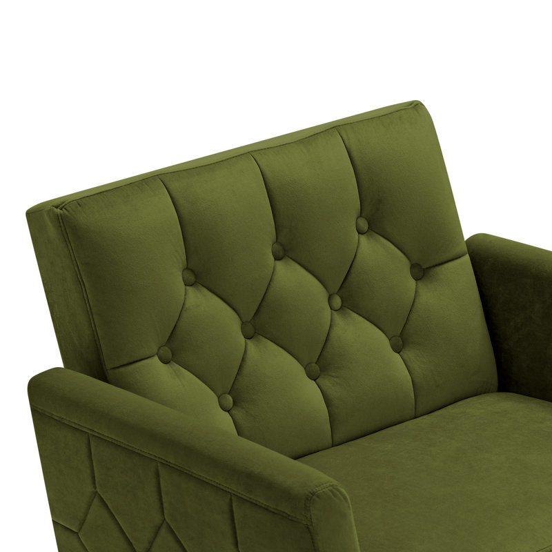 Zianny Velvet Accent Chair with Ottoman, Olive Green Velvet