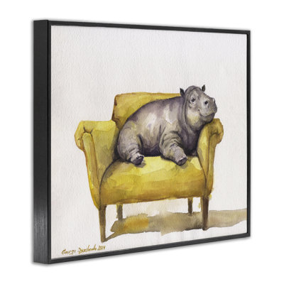 Hippo on Yellow Chair Giclee Art by George Dyachenko