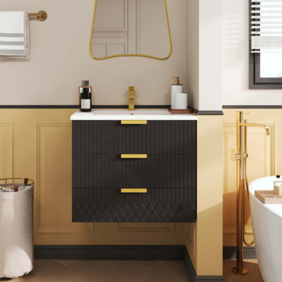 Armoire murale flottante avec tiroir double, petit lavabo de salle de bain flottant rectangulaire avec trou de robinet simple et trop-plein, armoire de salle de bain moderne avec lavabo en céramique