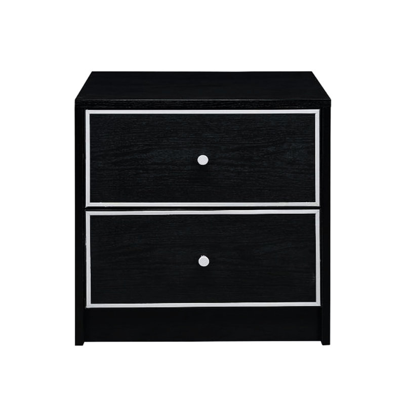 Table de chevet noire et argentée avec 2 tiroirs de rangement