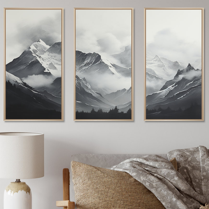 «Moody Majestic Mountain Peaks - Landscape Mountains», ensemble d'art mural, Cadre naturel flottant