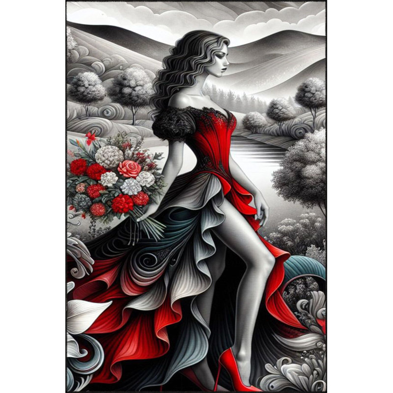 Tapis floral rouge à motif tissé lavable à la machine, Rectangle 3 pi 3 po x 4 pi 11 po