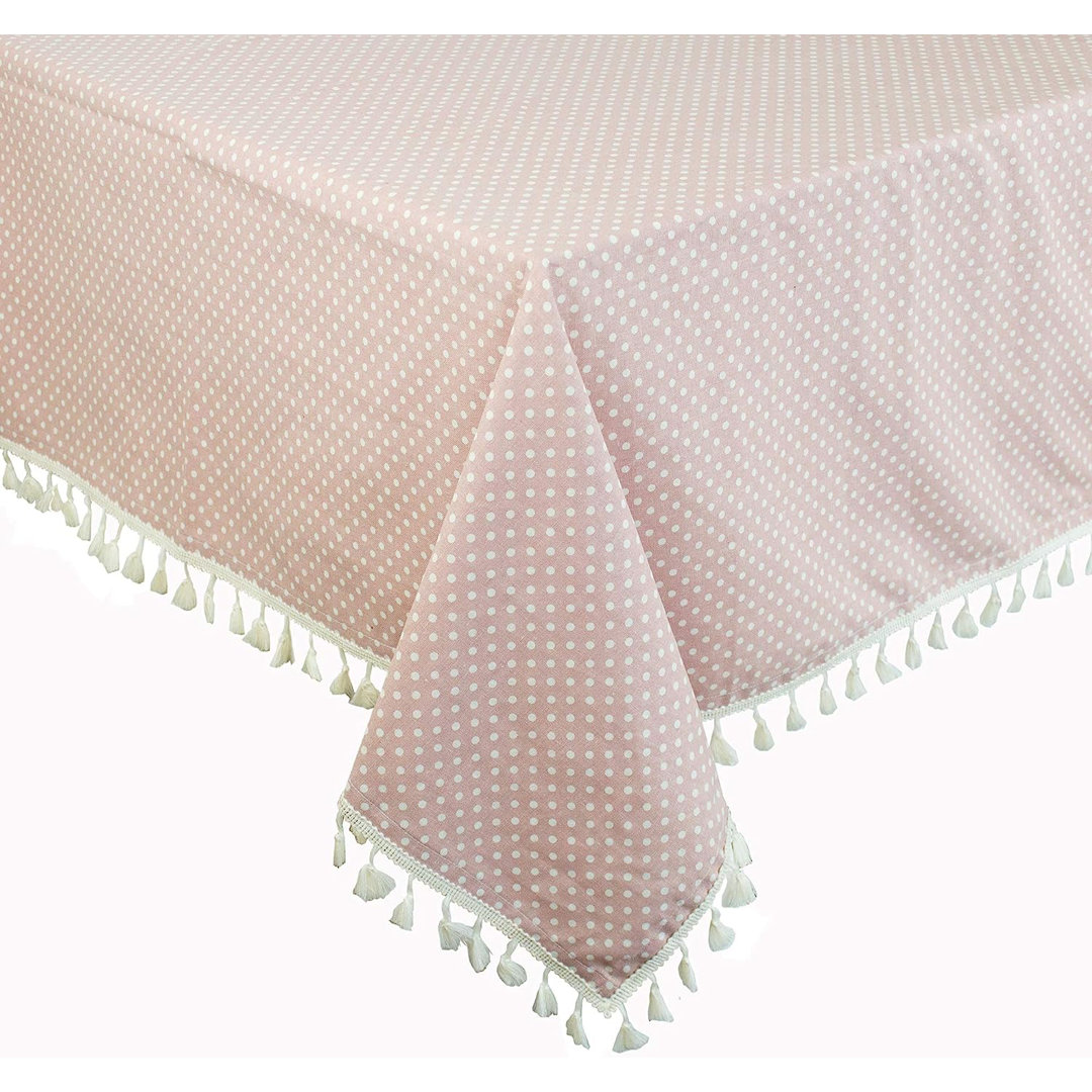 Polka Dots Tassel Cotton Blend Pink Tablecloth 55"W X 55"L Dakota Fields