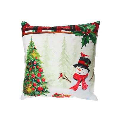 Housse et insert de coussin en velours bonhomme de neige avec arbre