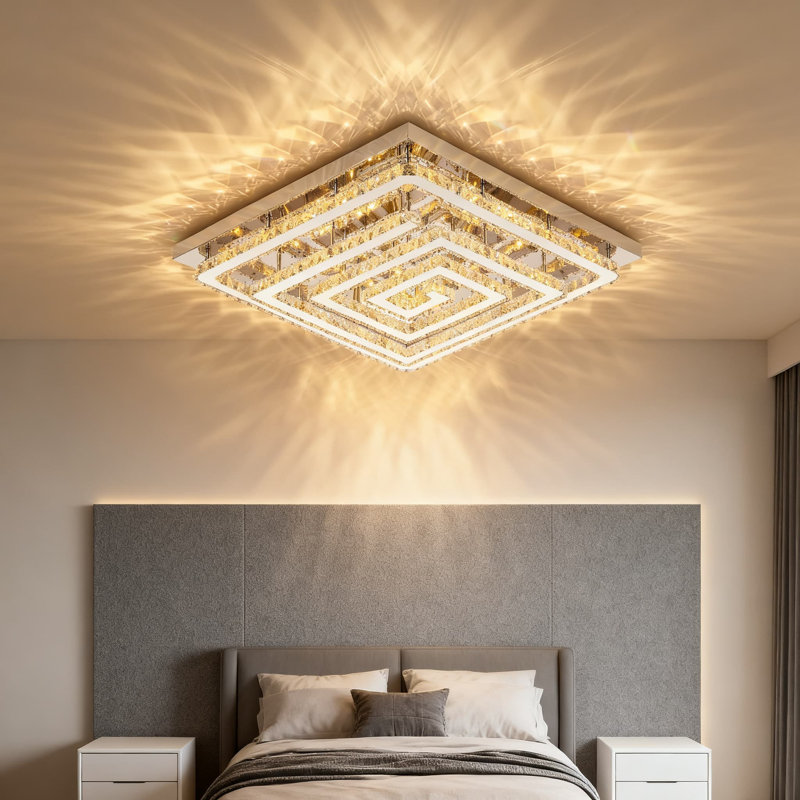 30 Inch Large Crystal LED Flush Mount Ceiling Light With Remote Control, 3-Color Temperature Adjustable & Dimmable Chandelier For Living Room Kitchen Dining Hallway