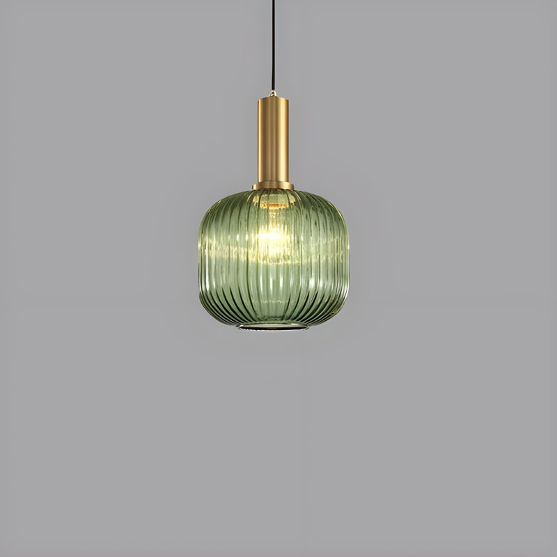 1 - Modern Gold Copper Chandelier Pendant Light – Ribbed Glass Jar Shade, LED Ceiling Light Fixture with E27 Socket, Green