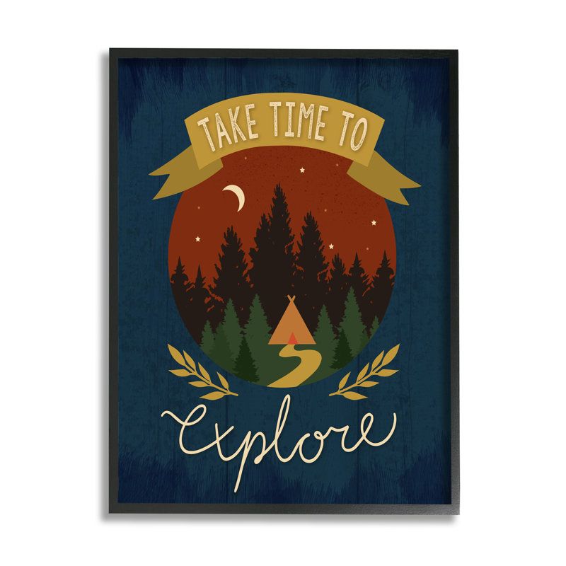 Time To Explore Woodland Adventure - scène de nuit, H 20 po x l 16 po x P 1,5 po, Giclée encadrée noir minuit