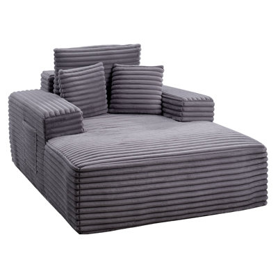 Chaise longue, 54 po de la chaise longue désossée d'intérieur, chaise de lecture moderne rembourrée surdimensionnée avec coussins décoratifs et accoudoirs, canapé-lit siège profond pour salon, chambre à coucher, gris