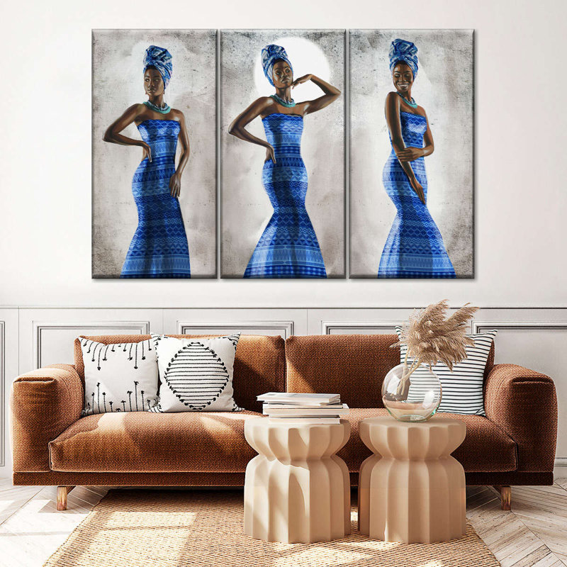 " Regal African Woman Multi Piece Canvas Print " by AfroArtistry Studio 3 - Pieces, 24" H x 38" W x 1.25" D