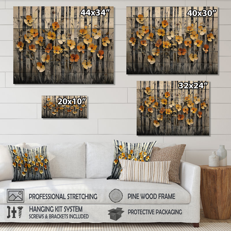 Décoration géométrique «Bamboo Forest Horizon II» en bois de pin naturel, H 10 po x l 20 po x P 0,78 po