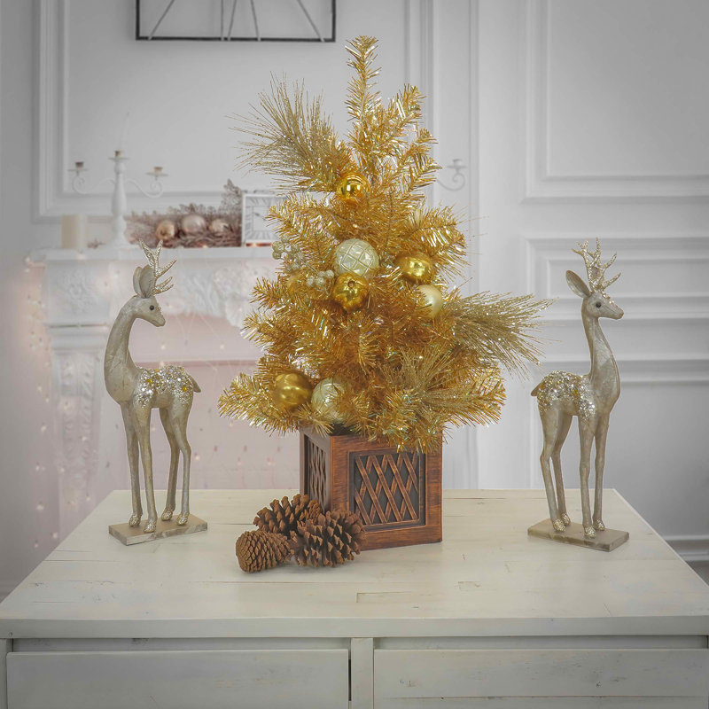 Arbre de table en or 36 po Be Merry avec pot en plastique - 35 lumières à DEL avec télécommande