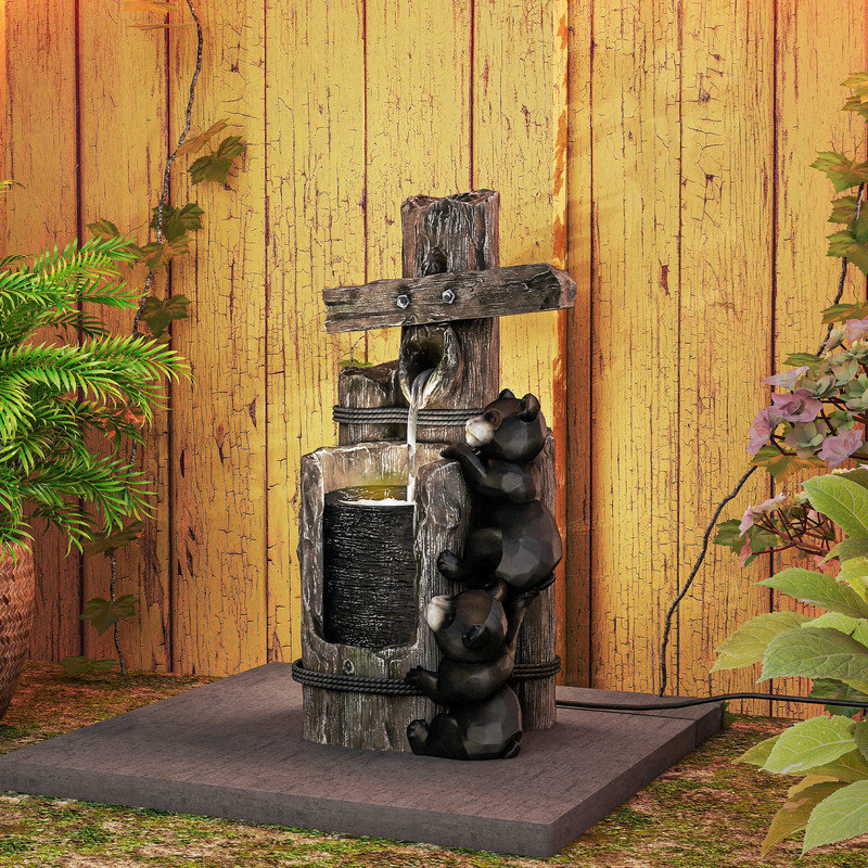Fontaine à cascade en résine à 3 étages avec lumières à DEL et pompe à eau, élément décoratif pour la cour et le jardin