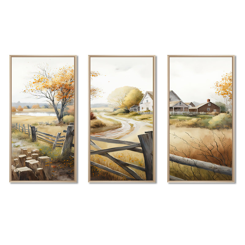 «Beautiful Barn In Spring III», ensemble d'art mural sur toile, 28" H x 36" W x 1" D, Encadré naturel