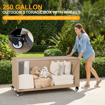 250-Gallon Metal Deck Boxes Outdoor Large Storage Box Deck Box with Wheels