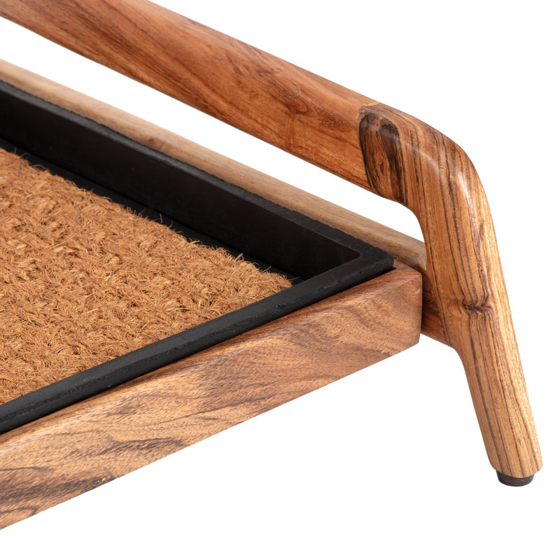 Premium Solid Wood Boot Tray Stand with Natural Coir Mat - Entryway & Mudroom Shoe Organizer, 18.5" W x 26.5" L, Natural
