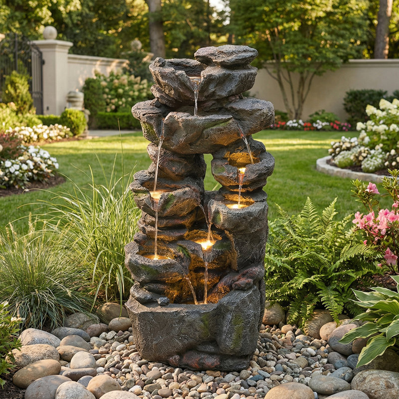 Outdoor Fountain with Lights