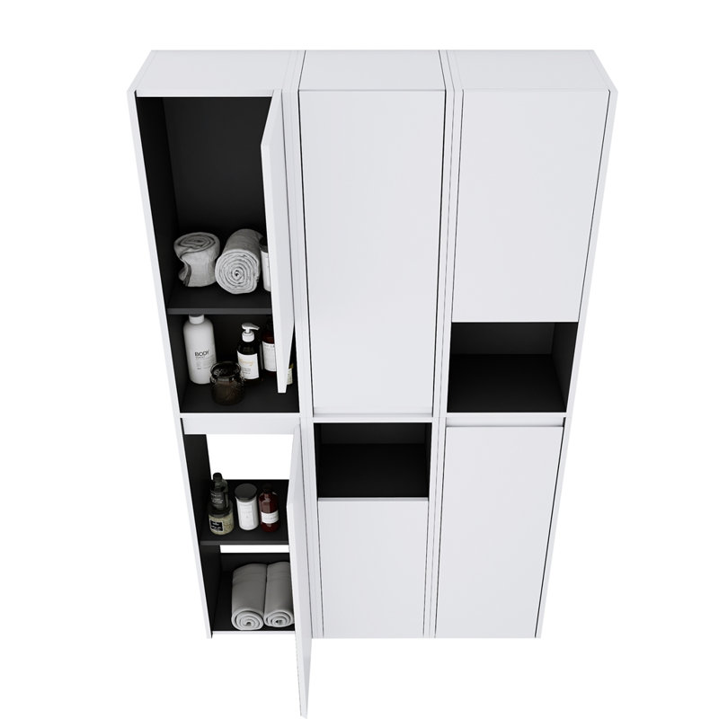 Armoire latérale de salle de bain 12 po, 6 portes à fermeture douce, conception à fixation flottante
