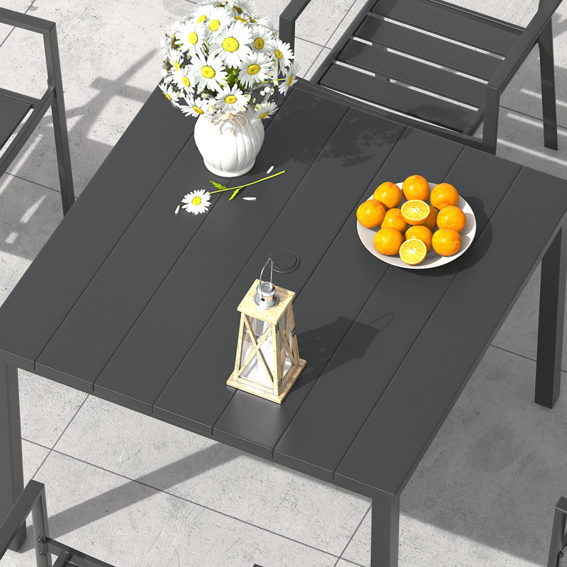 4-Person Patio Dining Set with Square Metal Dining Table and 4 PVC-coated polyester Swivel Chairs , Black/Blue