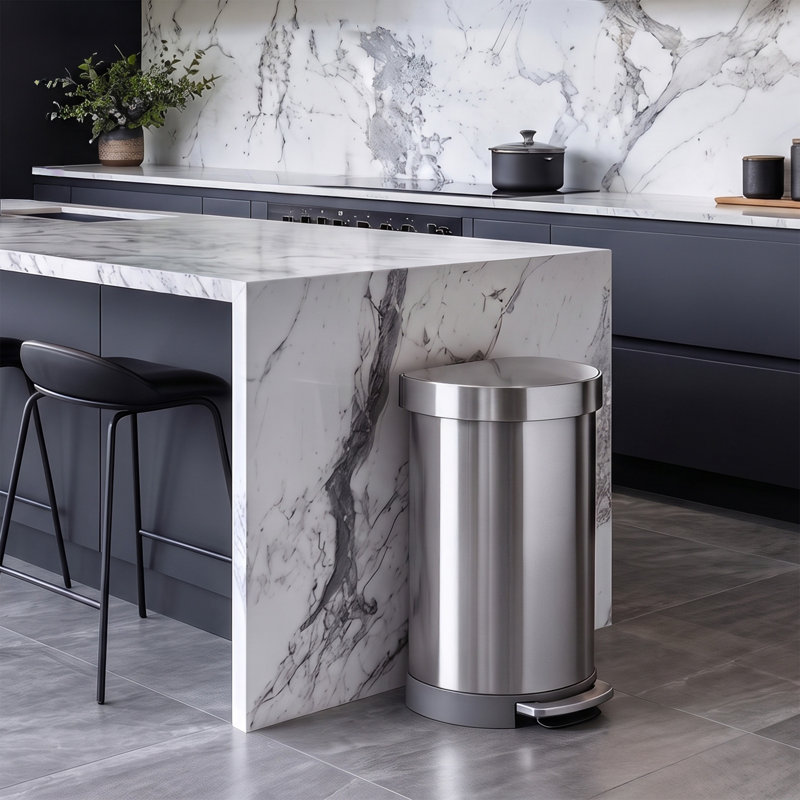 Simplehuman 45L Semi-Round Step Can with Liner Pocket, Brushed Stainless Steel, Brushed Stainless Steel