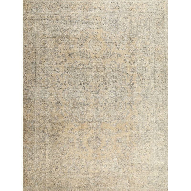 Tapis oriental beige / rose clair en laine, Rectangle 5 pi x 7 pi