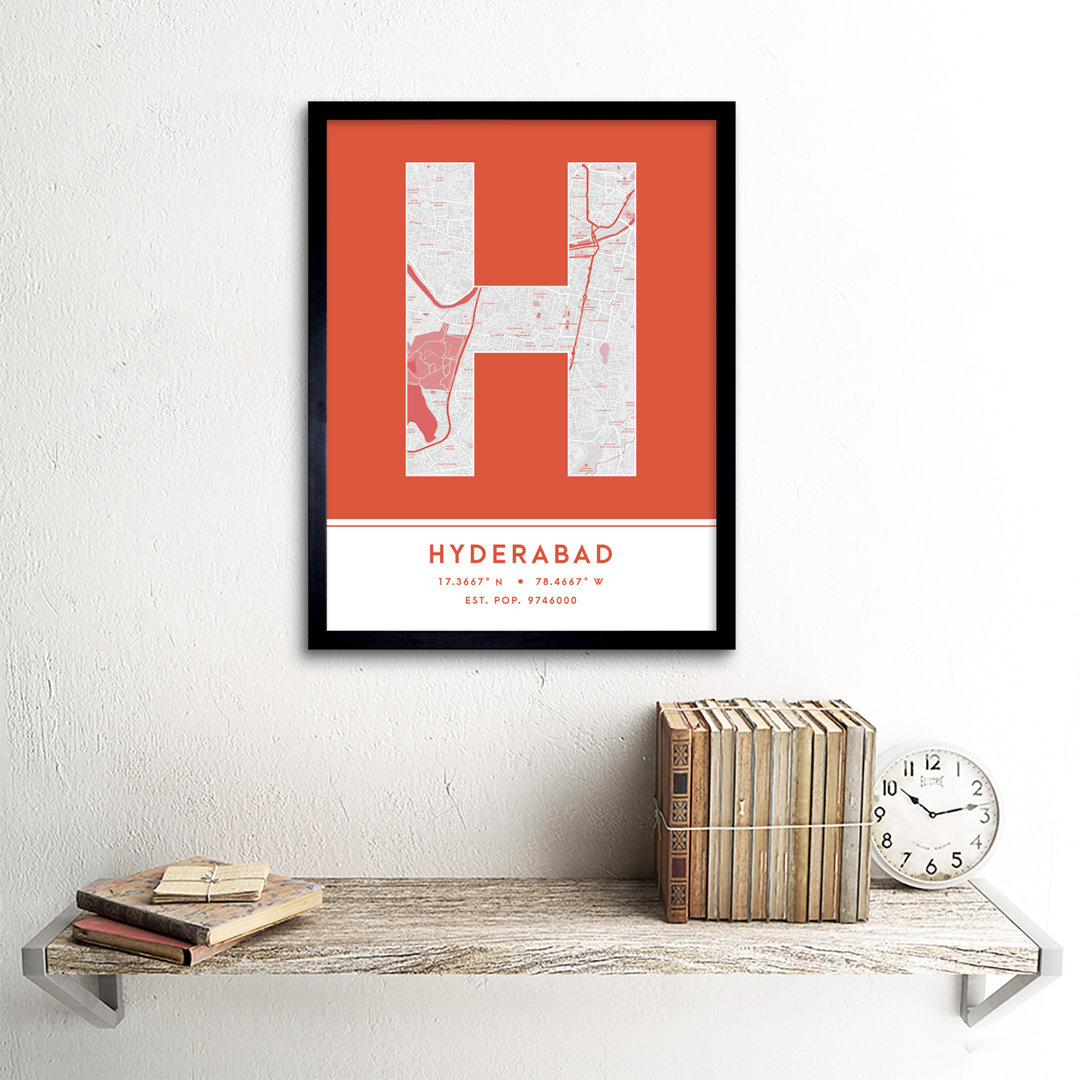 Hyderabad City Map Hyderabad Orange by Wee Blue Coo - Single Picture Frame Typography
