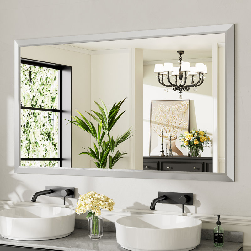 Miroirs de salle de bain modernes et contemporains en métal biseauté rectangulaire / carré avec verre trempé HD