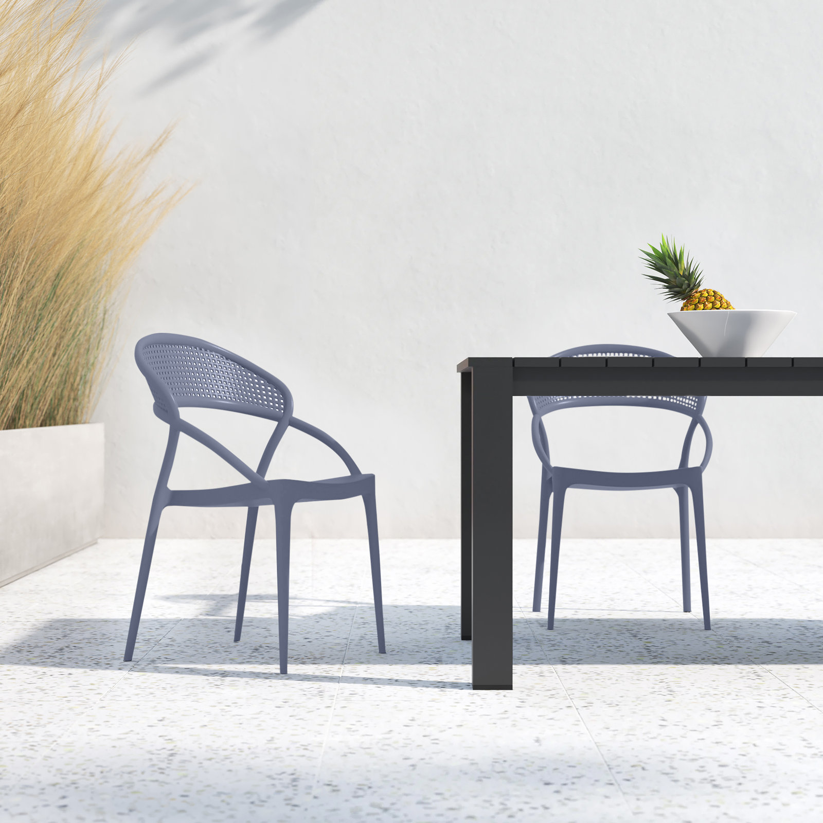 Farrah Stackable Patio Armchair, Dark Gray
