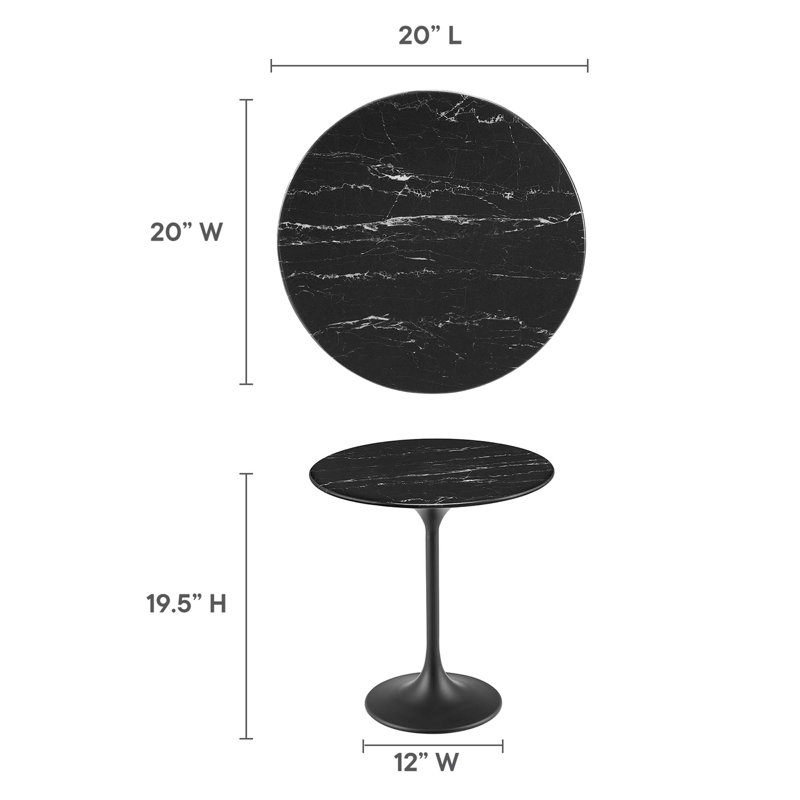 Modway Lippa 20" Round Artificial Marble Side Table, Black, Black
