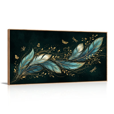 Ensemble de 1 tableau mural sur toile or plume